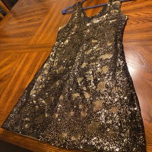 Express XS black/gold sequin mini dress